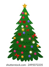 Christmas tree with Xmas decorations.Merry Christmas and happy new year. Vector illustration	