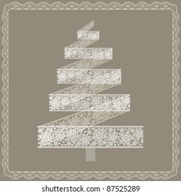 Christmas  tree for Xmas design. lace ribbon