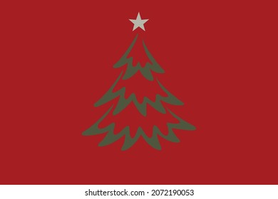 Christmas tree with Xmas star. Green fir or pine, New Year holidays vector design