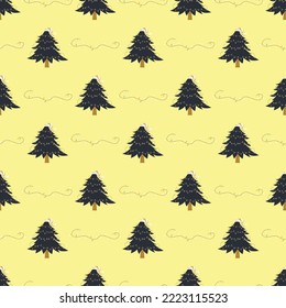 christmas tree with yellow background  seamless repeat pattern