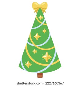 Christmas tree with yellow bow on top