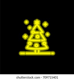 Christmas tree yellow glowing neon ui ux icon. Glowing sign logo vector