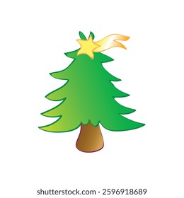 The Christmas Tree with Yellow Gold Star on the top of tree.