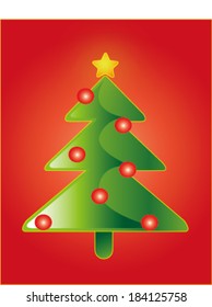 Christmas tree with yellow star and red fruits . Vector illustration.