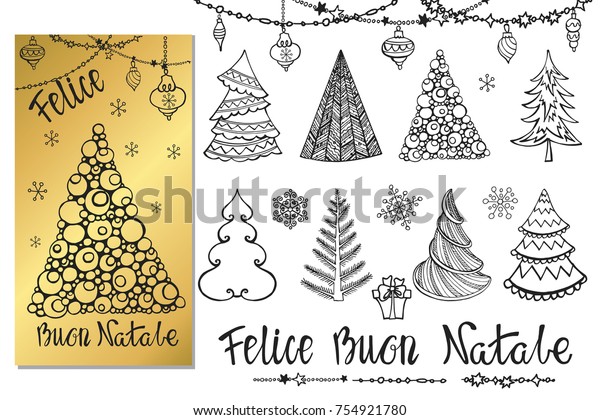 Buon Natale Wishes Italian.Christmas Treebalslettering Buon Natale Italian Templatehand Stock Vector Royalty Free 754921780