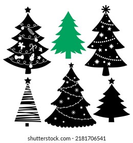 Christmas tree,christmas tree set,Vector illustration set of Christmas tree silhouettes on white background