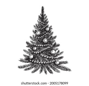 Christmas tree.Merry Christmas and a Happy New Year. Hand drawn illustrations. Vector.