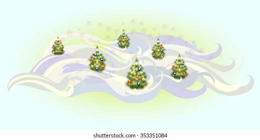 Christmas trees with balls. EPS10 vector illustration. 