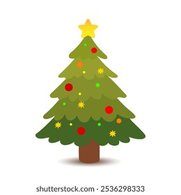 Christmas trees with balls and star on white background