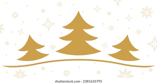 Christmas trees banner with snowflake background. Spruce or fir tree icon. Xmas card design. Winter decoration element. Vector illustration.