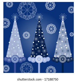 christmas trees in blue - each tree on different layer for easy editing