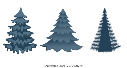 Christmas trees in blue. Illustration in a flat style.
