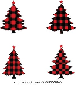 Christmas Trees Buffalo Plaid Pattern, Isolated Vector Illustration