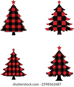 Christmas Trees with Buffalo Plaid Pattern, Vector Illustration.