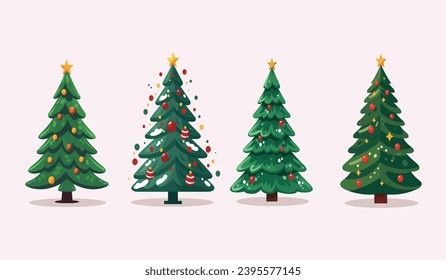 Christmas trees Collection . Colorful vector illustration.