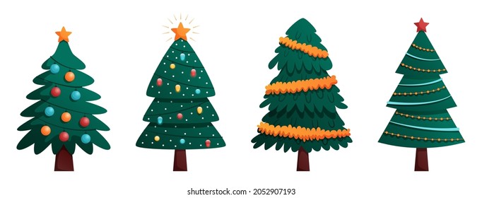 Christmas trees collection and decorations