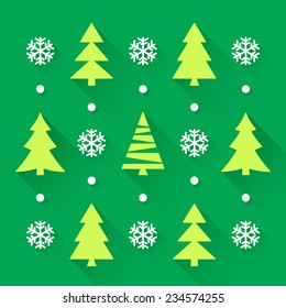 Christmas trees collection with green background
