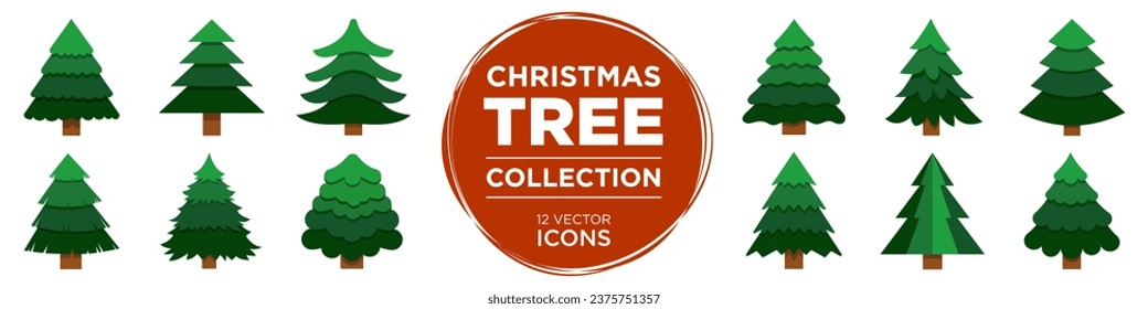Colección de árboles de Navidad. Árboles de pinos para Navidad, navidad y año nuevo. elemento de la tarjeta de Navidad.