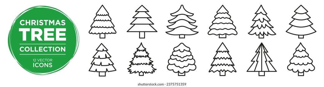 Christmas trees collection. Pine trees set for holiday xmas, christmas and new year. Christmas card element.