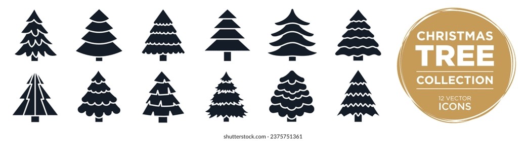 Christmas trees collection. Pine trees set for holiday xmas, christmas and new year. Christmas card element.