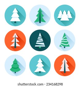 Christmas trees collection. Set of fir trees / pines / spruces