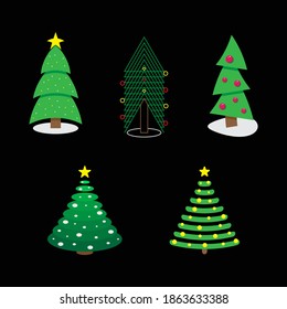 Christmas trees collection. Set of Christmas trees on a black background. vector. symbol of the New Year. Christmas symbol