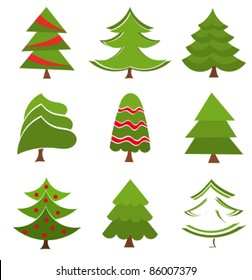Christmas trees collection. Vector illustration