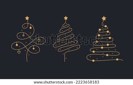 Christmas Trees Collection. Wavy Line Fir Trees. Design elements for New Year or Christmas templates.