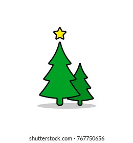 Christmas trees color icon, vector flat design. Symbol of two fir-tree isolated on white background.