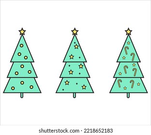 Christmas trees colored icons. Christmas time. Symbol or logo for projects