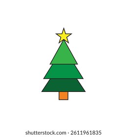 Christmas trees Colorful illustration in flat cartoon style, Editable vector stroke template
