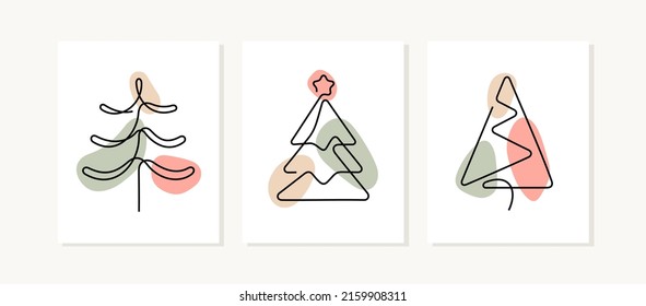 Christmas trees continuous line posters.