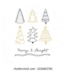 Christmas trees cute illustrations. Vector Christmas trees doodles. Fir tree hand drawn holiday card