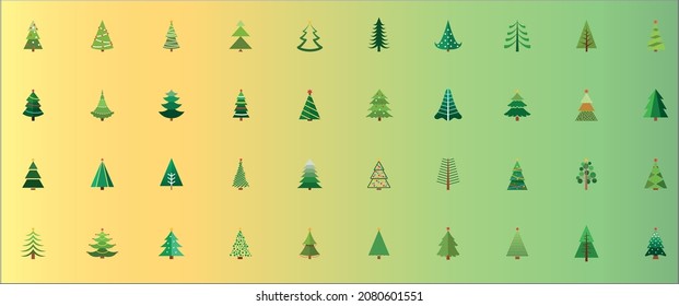 Christmas. Christmas trees decorated with Christmas balls and ribbons. vector image with design, green, red, white and brown colors. background in degrade.