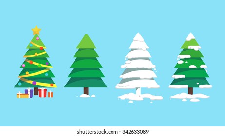 Christmas trees decoration winter set vector illustration