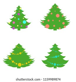 Christmas trees with decorations for the holiday. Flat vector illustration isolated on white background.