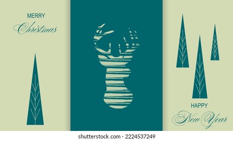 Christmas trees deer green vector