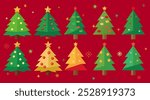 Christmas trees design, Christmas tree abstract vector set, minimal Christmas trees collection, Christmas tree minimalistic vector set