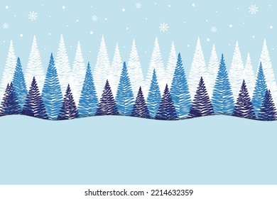 Christmas trees. Design of winter greeting card - template. Vector illustration