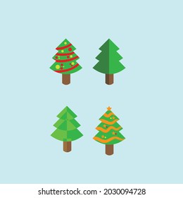 christmas trees with different decoration illustration vector icon