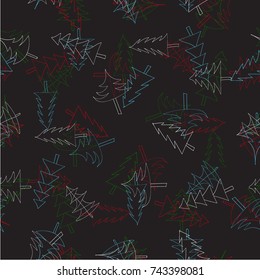 Christmas trees of different shapes painted with a thin line. sketch. Freehand drawing vector. modern seamless pattern.
