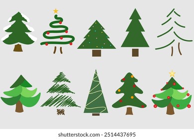 Christmas trees in different styles to decorate and decorate graphics and prints. A great upgrade to convey the Christmas spirit. An eye-catcher for every medium around the holidays.