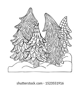 Christmas trees. Doodle coloring page. Vector illustration.