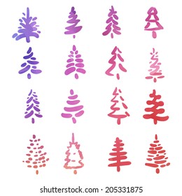Christmas trees doodles collection. Hand drawn. Vector eps10