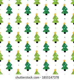Christmas trees and dots vector seamless pattern background for winter holidays.
