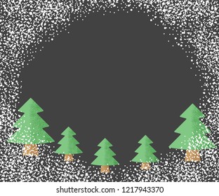 Christmas trees with falling snow, on a dark background with a place for your text. Vector illustration.