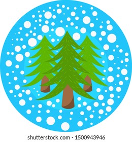 Christmas trees and falling snow on a blue background concept of winter and new year