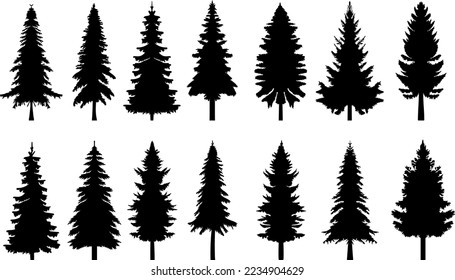 Christmas trees, fir trees set silhouette design vector isolated