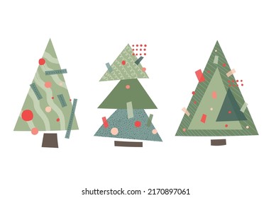 Christmas trees flat decorative set isolated