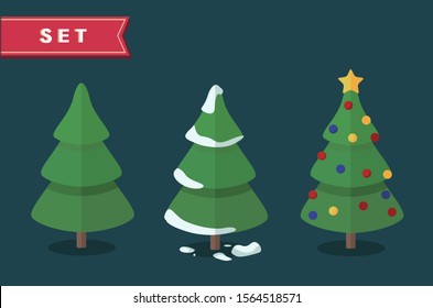 christmas trees flat design vector illustration set